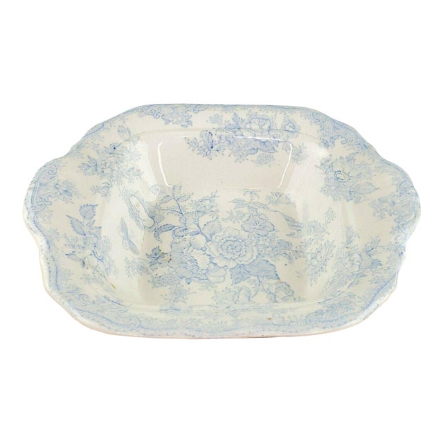 Antique 1800's Asiatic Pheasant Blue and White Transferware Serving Bowl Dish For Sale