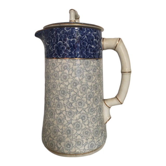 Antique Royal Worcester English Blue, and Gray, Hot Chocolate Pot 19 Th Century For Sale