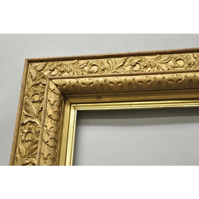 Antique Victorian Gold Gilt Oak Wood Leafy Scroll Deep Picture Frame 32.5 X 26.5 For Sale - Image 15 of 18