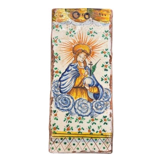 19th Century Castelli San Donato Italian Hand Painted Madonna Tile For Sale