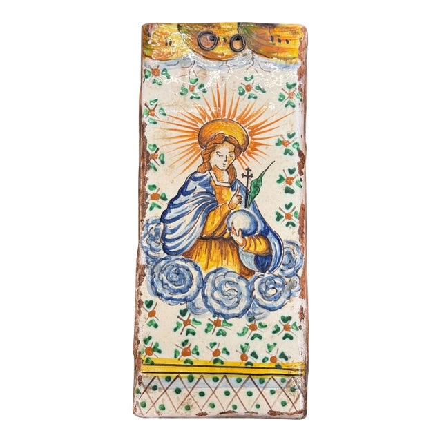 19th Century Castelli San Donato Italian Hand Painted Madonna Tile For Sale
