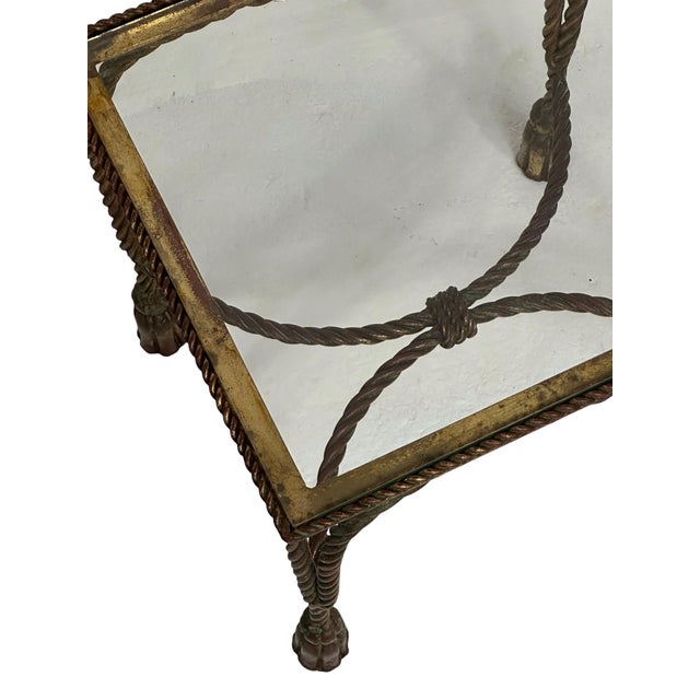 1950s Gilt Hollywood Regency Rope & Tassel Metal and Glass Nesting Tables For Sale - Image 16 of 18