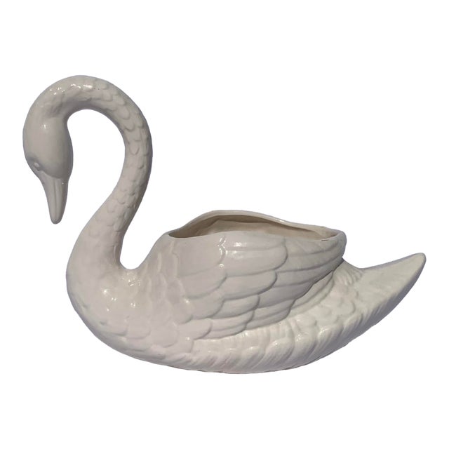 Vintage Large White Ceramic Swan Figurine For Sale