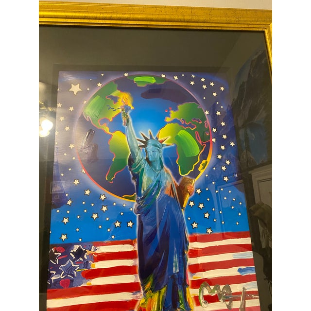 Art Deco Peter Max Peace on Earth- Hand Signed - Mixed Media With Hand Embellishments For Sale - Image 3 of 7