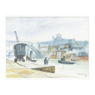 Arnaldo Figueiredo, Cais da Ribeira-Porto, Watercolor For Sale