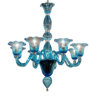 Blue Murano Glas Chandelier With 8 Lights For Sale
