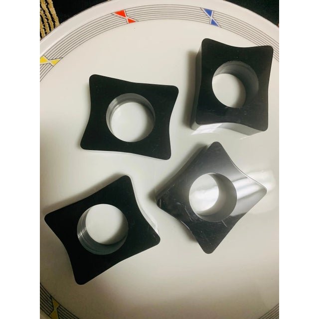 Vintage 80s Napkin Rings Chunky Black Lacquer Mod Set of 4 Four For Sale In New York - Image 6 of 6