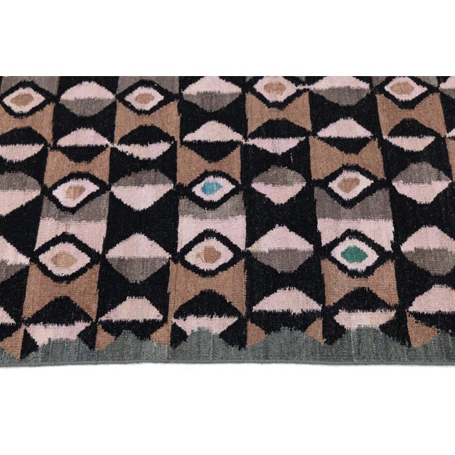 Modern Handmade Kilim Wool Runner – Flatweave Abstract by Apadana For Sale In New York - Image 6 of 10