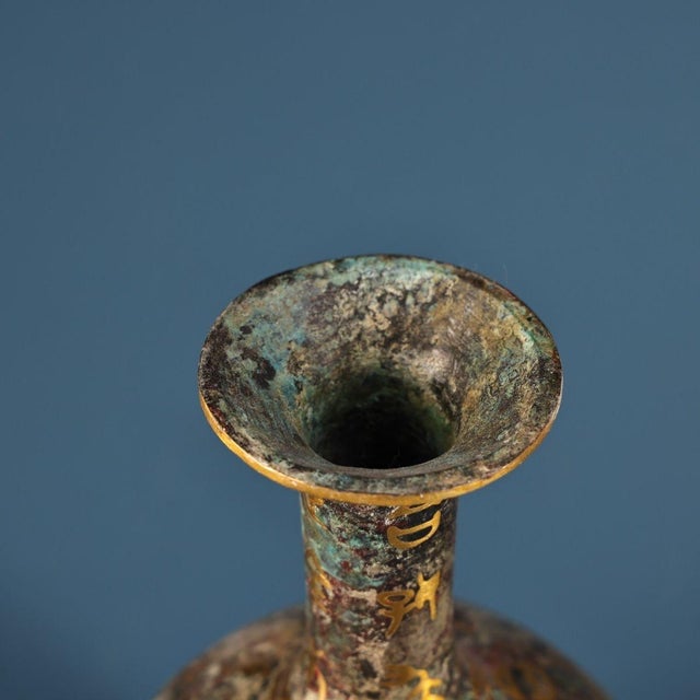 Pair of Vintage Bronze Vases With Gold Inlay – Archaistic Hu Vases For Sale - Image 9 of 9