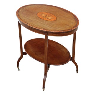Antique Oval Inlaid Satin Walnut Centre or Window Table, 1900s For Sale