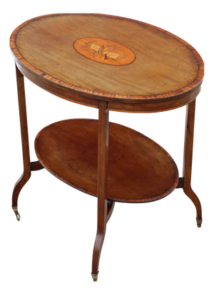 Antique Oval Inlaid Satin Walnut Centre or Window Table, 1900s