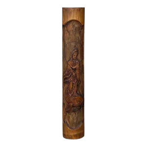 Vintage Chinese Natural Bamboo Carved Kwan Yin Motif Art Plaque