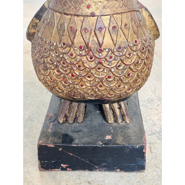 Vintage Indonesian Balinese Folk Art Painted Wood Temple Swan Statue For Sale - Image 9 of 12