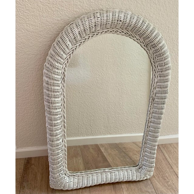 Vintage Arched White Wicker Wall Mirror For Sale - Image 9 of 9