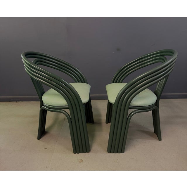 1970s Set of 6 Postmodern Green Bent Rattan Dining Chair in the Style of Axel Enthoven For Sale - Image 5 of 13