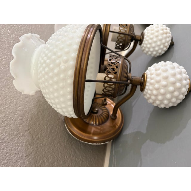 Underwriters Laboratories Mid 20th Century Pair of Mid-Century Hobnail Milk Glass Wall Sconces With Brass Hardware Lavery & Co Underwriters Laboratories For Sale - Image 4 of 12