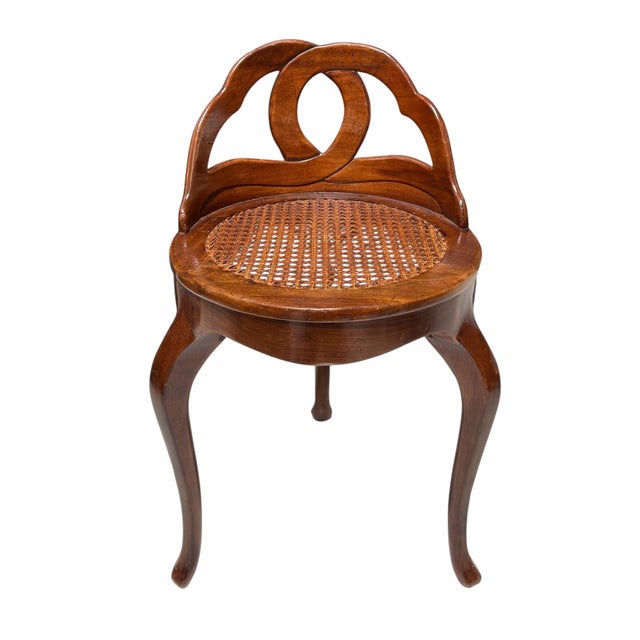 19th C Italian Walnut Petite Vanity Stool Chair W Cane Seat.