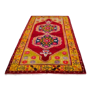 1970s Vintage Hand Knotted Colorful Turkish Rug