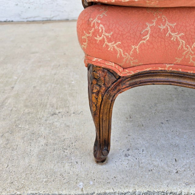 Vintage French Louis XV Carved Wingback Bergère Oversized Armchair Settee For Sale - Image 17 of 18