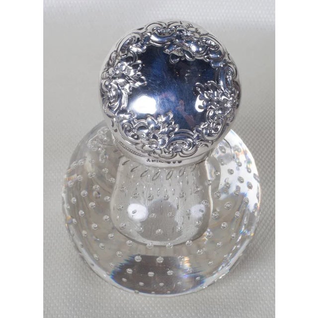 Pairpoint Crystal Inkwell With Bubble Motif and Sterling Silver Hinged Cover For Sale In West Palm - Image 6 of 8