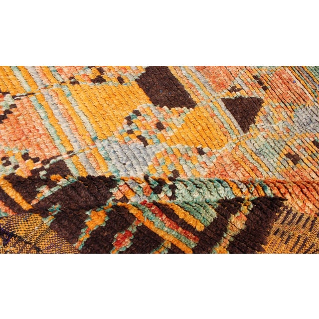 Mid 20th Century Long Vintage Moroccan Runner With Tribal Design in Orange, Brown, Blue and Green For Sale - Image 11 of 13