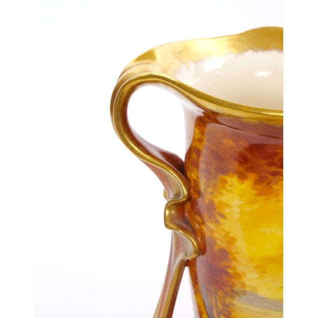 Burnt Orange Antique Royal Bonn German Porcelain Hand-Painted & Gilt Figural Decorative Vases For Sale - Image 8 of 12