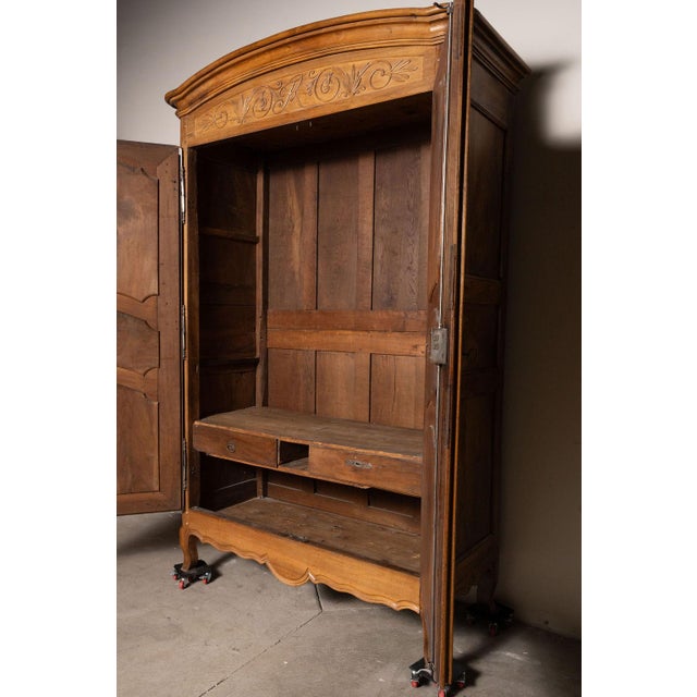 Antique French Provencal Walnut Marriage Armoire, Circa 1800 For Sale - Image 4 of 18