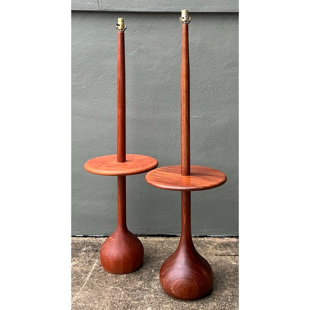 Vintage 1950s MCM Danish Teak Onion Bulb Floor Lamps - A Pair For Sale - Image 10 of 12