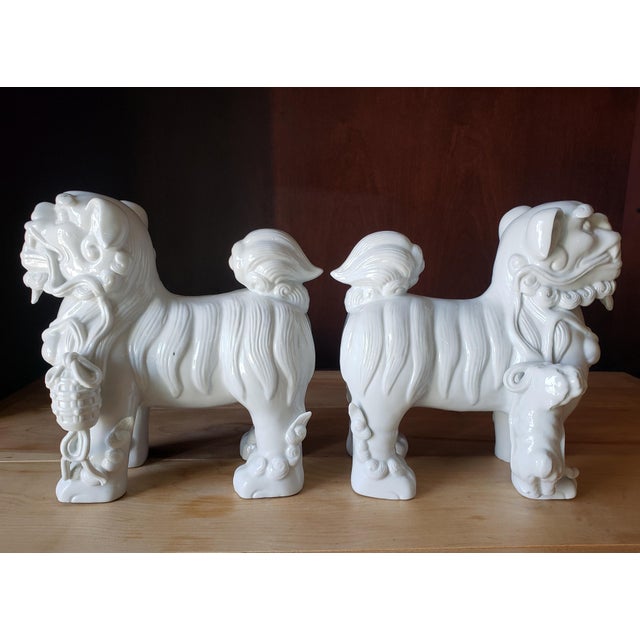 Mid-Century Modern Mid-Century Japanese Blanc De Chine Porcelain Standing Foo Dogs - A Pair For Sale - Image 3 of 13