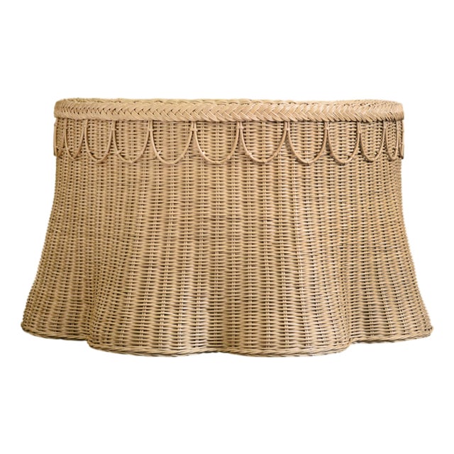 Matthew Izzo Home Giada Natural Woven Rattan Round Coffee Table With Scalloped Base For Sale