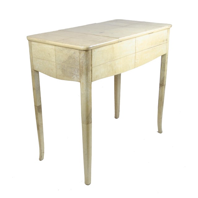 1930s Scandinavian Modern Parchment-Covered Wood Convertible Vanity Table/Poudreuse With Lift-Top Mirror by Nordiska Kompaniet, Sweden For Sale - Image 6 of 11