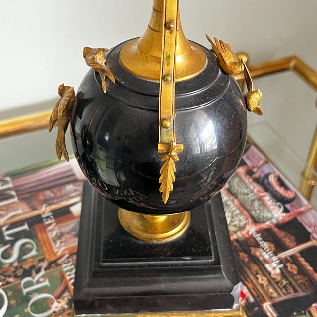 Pair of large antique 3-arm gilt bronze candelabra with black marble // Empire candle holders // black and gold // Napoleon III style For Sale - Image 4 of 15