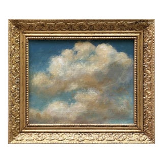 Contemporary Plein Air Cloud Oil Painting in Vintage Gold Frame For Sale