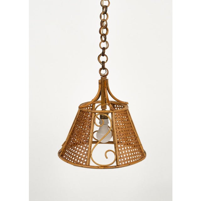 Wood Mid-Century French Riviera Pendant in Rattan and Wicker, Italy, 1960s For Sale - Image 7 of 15