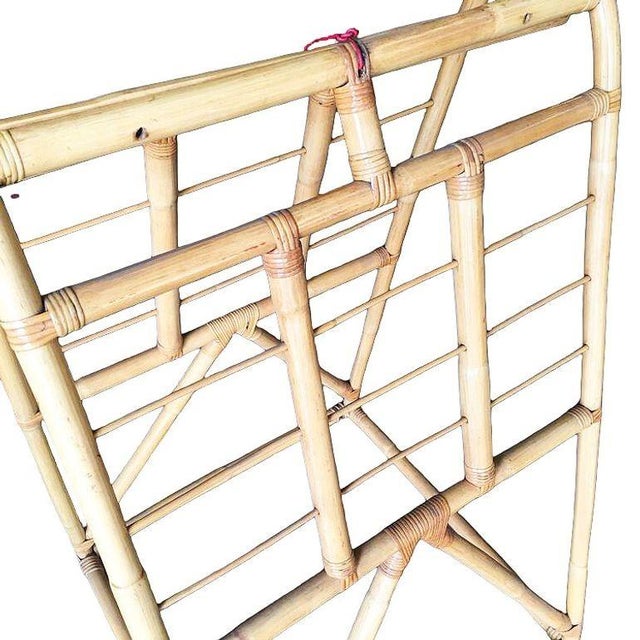 Restored 1938 Art Deco Arched Rattan & Wicker Fabric Display Rack For Sale - Image 9 of 10