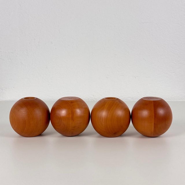 Wood Spherical Pearwood Candleholders attributed to Bottega Ghianda for Hermès, 1970s, Set of 4 For Sale - Image 7 of 14