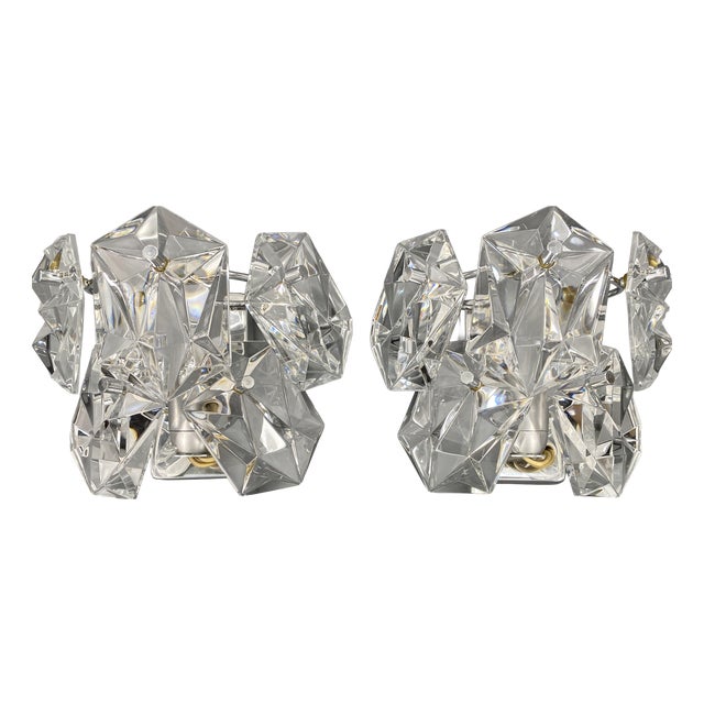Vintage Wall Lamps in Crystal Glass and Chrome from Kinkeldey, 1970s, Set of 2 For Sale