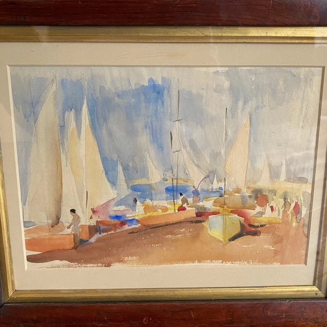 Listed British Artist Bernard Harper Wiles (1883-1966) - Framed Original Watercolor: Sailboat Regatta in England For Sale - Image 4 of 9