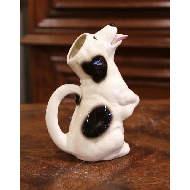 Mid-Century French Sarreguemines Hand-Painted Ceramic Begging Dog Pitcher For Sale In Dallas - Image 6 of 9