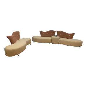 Postmodern Vladimir Kagan Inspired Serpentine Sofa Set With Glass-Top Cocktail Table