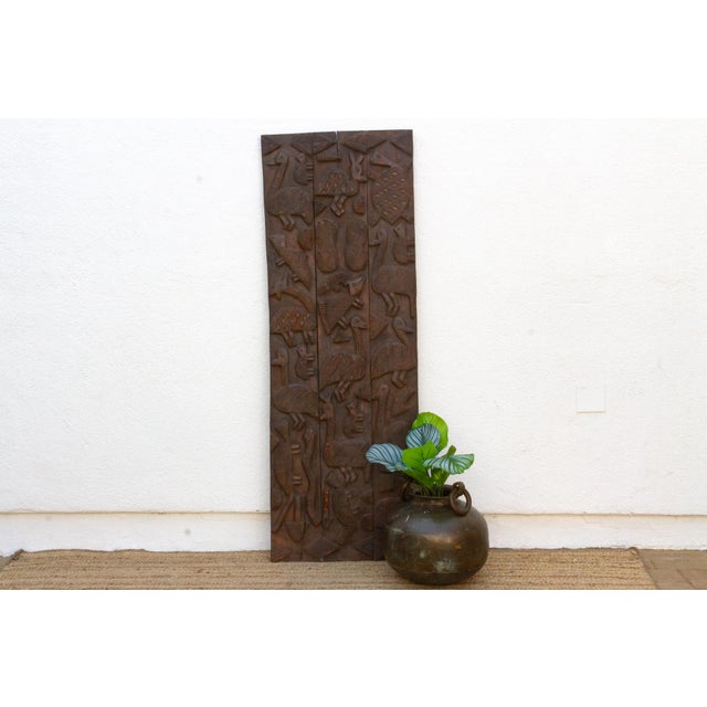 Mid 20th Century 66" Tall Dark Espresso Carved Nupe Door For Sale - Image 5 of 6