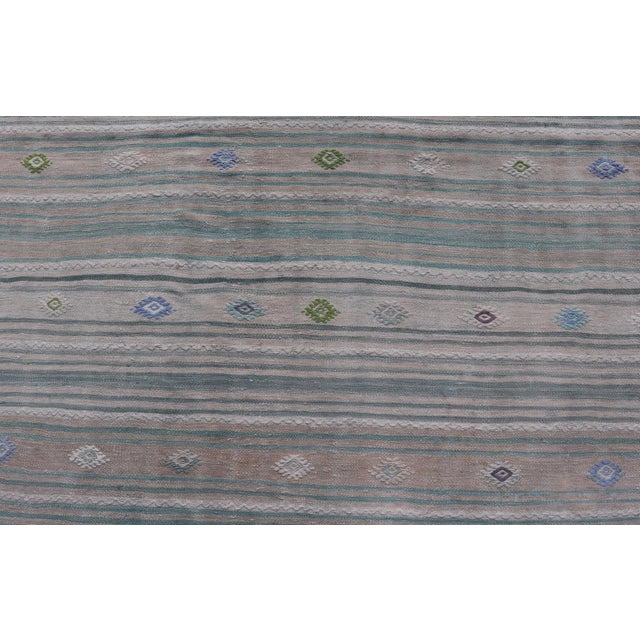 Vintage Hand-Woven Turkish Kilim Gallery Rug in Wool With All-Over Stripe Design For Sale In Atlanta - Image 6 of 8