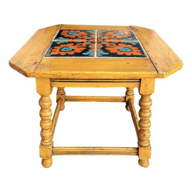 Vintage California Tile Top Side Table Mission Spanish Revival For Sale