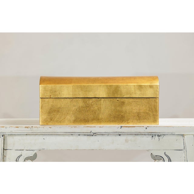 Late 20th Century Gold Gilt Wooden Decorative Treasure Box with Gently Arched Lid For Sale - Image 5 of 18
