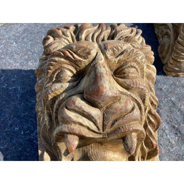 1970s Sarreid Carved Wood Lion Gargoyle Wall Shelves - Set of 2 For Sale - Image 12 of 13