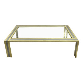 Large Coffee Table in Brass and Chromed Metal, 1970s For Sale