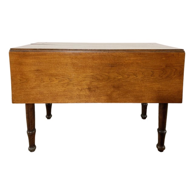 Vintage Solid Wood Early American Drop Leaf Table For Sale