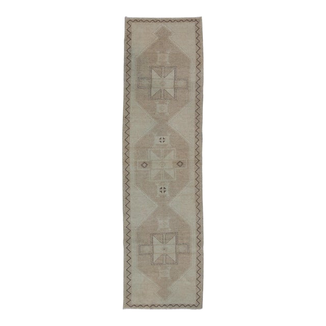 Vintage Oushak Runner With Neutral Colors, Taupe, Ivory, Tan and Light Brown 3'8" X 13'2" For Sale