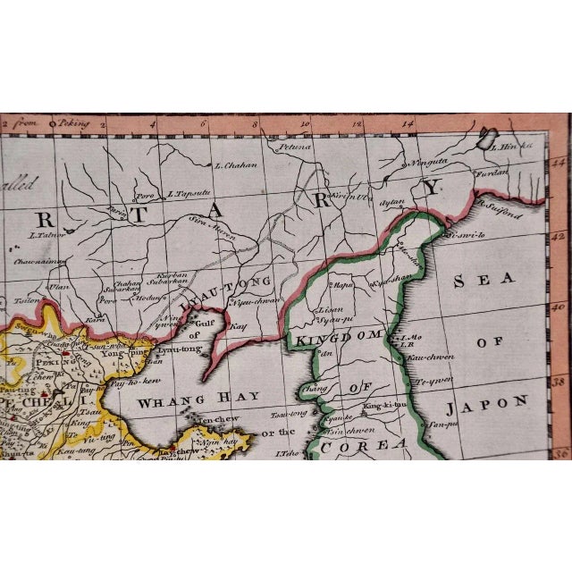 Mid 18th Century China: An Original 18th Century Hand-Colored Map by Emanuel Bowen , 1744 For Sale - Image 5 of 8