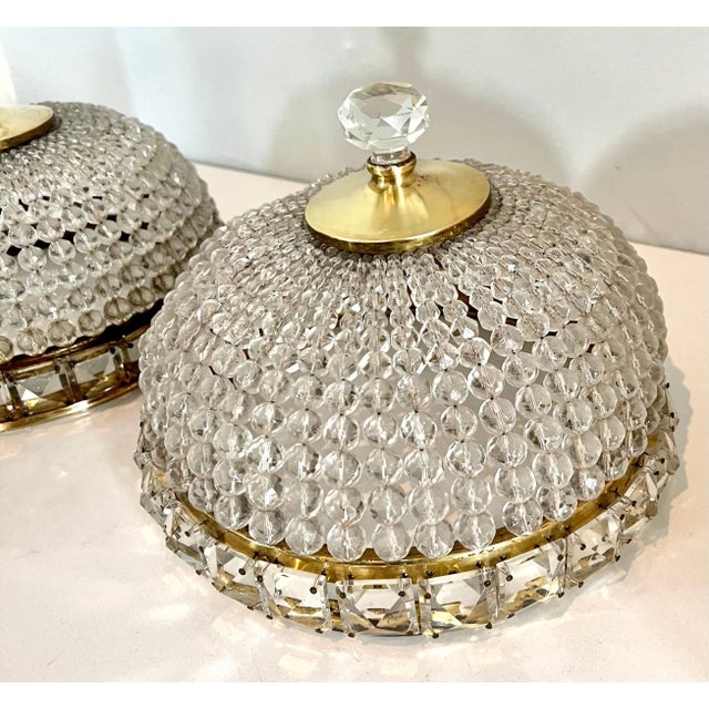 French Flushmount Beaded Crystal Chandeliers - A Pair For Sale - Image 4 of 14